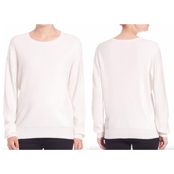 $398 NWT Equipment Ivory Shane Sequin Pullover Crew Neck Sweater Top size Small - Picture 1 of 11